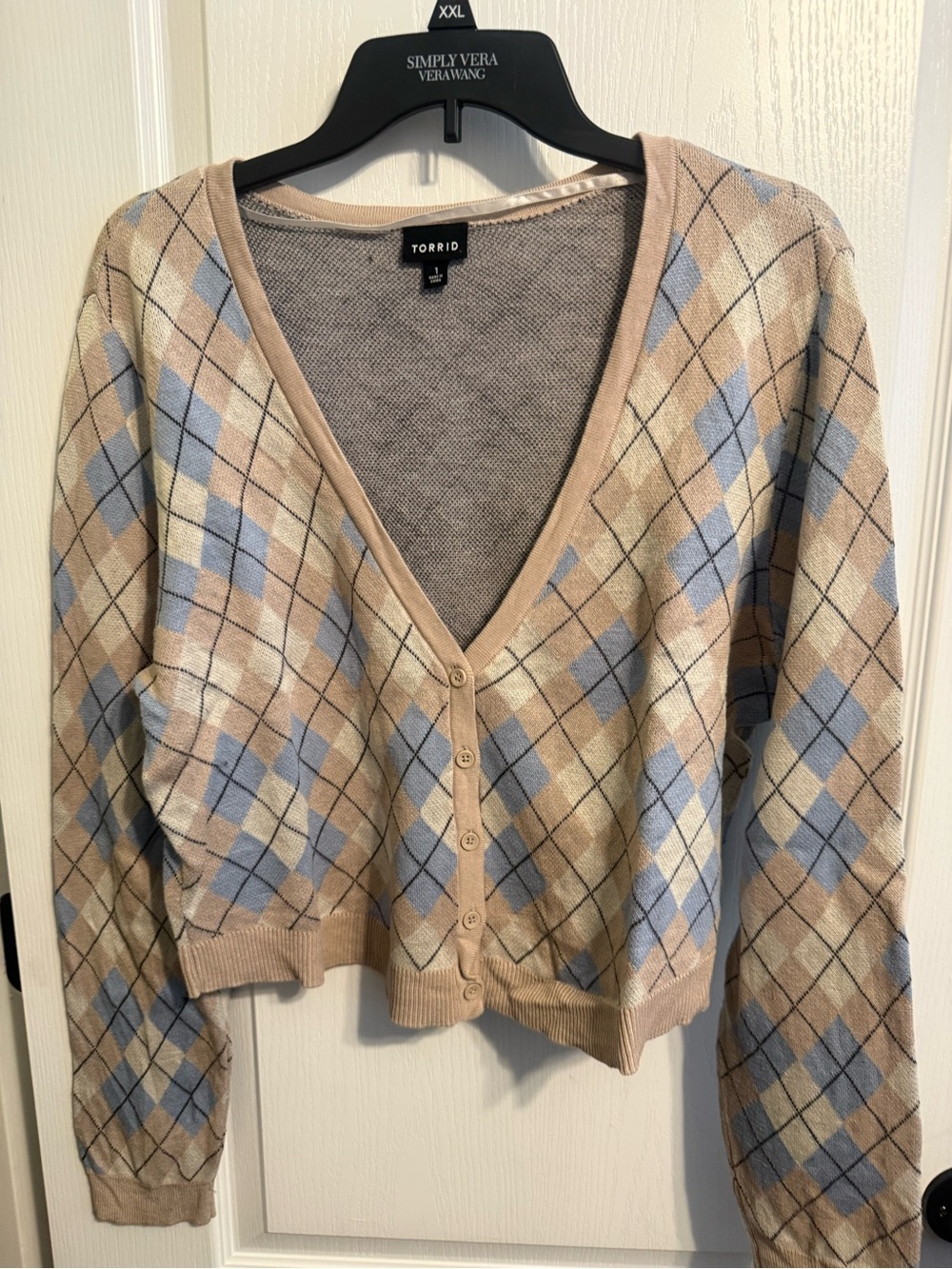 torrid Beige and Light Blue Argyle V-Neck Cardigan